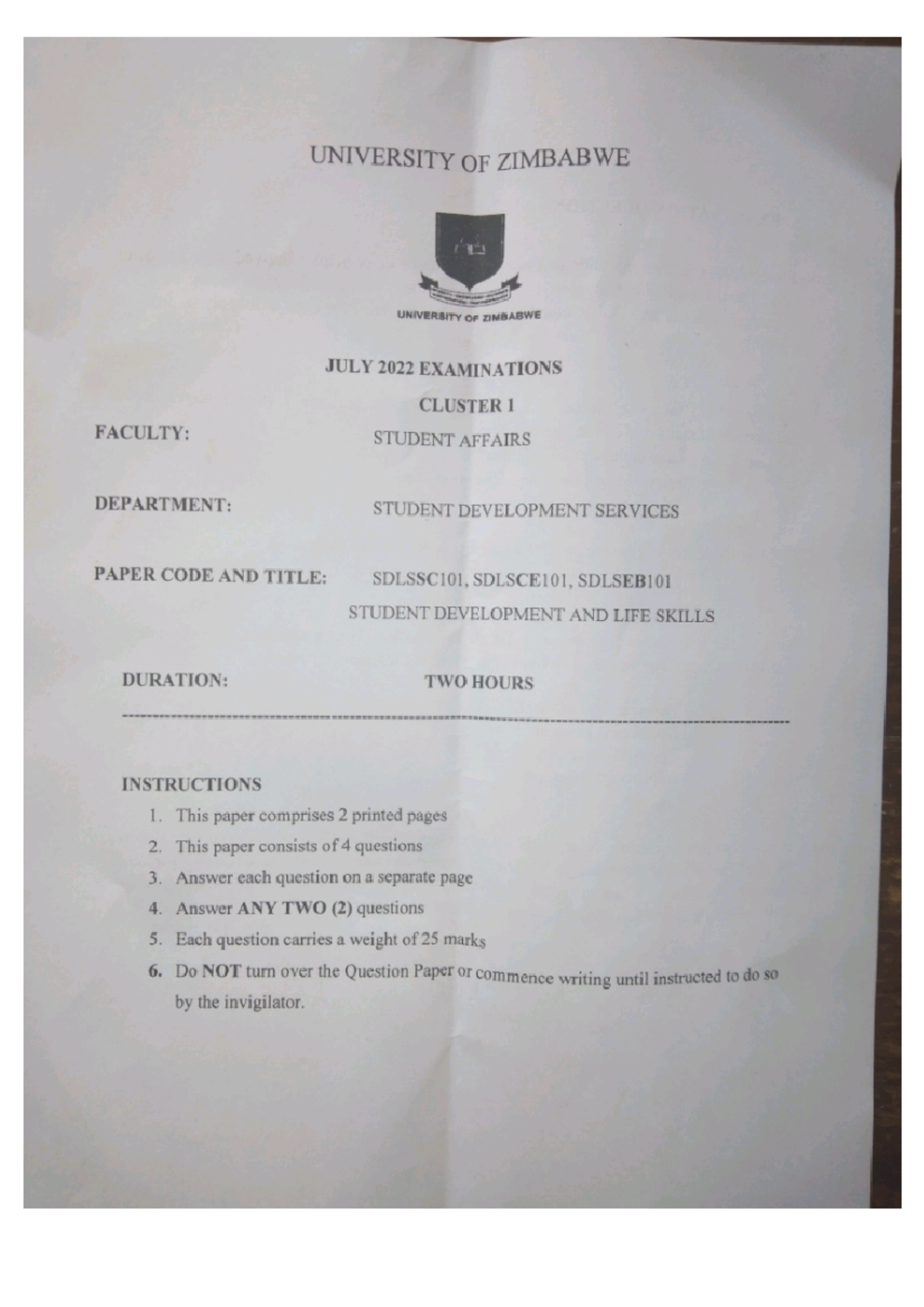 SDLSSC 101 Exam - Practice Questions and Instructions - Studocu