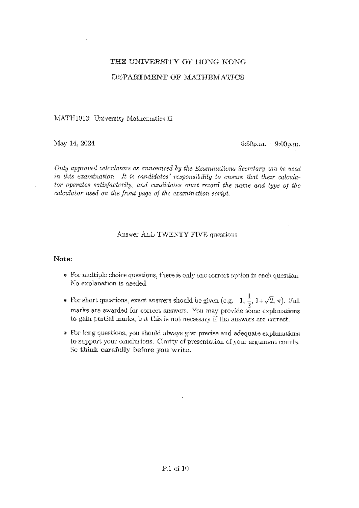 MATH1013: University Mathematics Spring 2024 Final Exam Guide - Studocu
