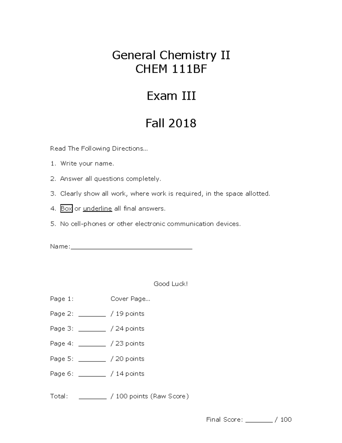 General Chemistry II CHEM Exam III Fall 2018 Review Notes - Studocu