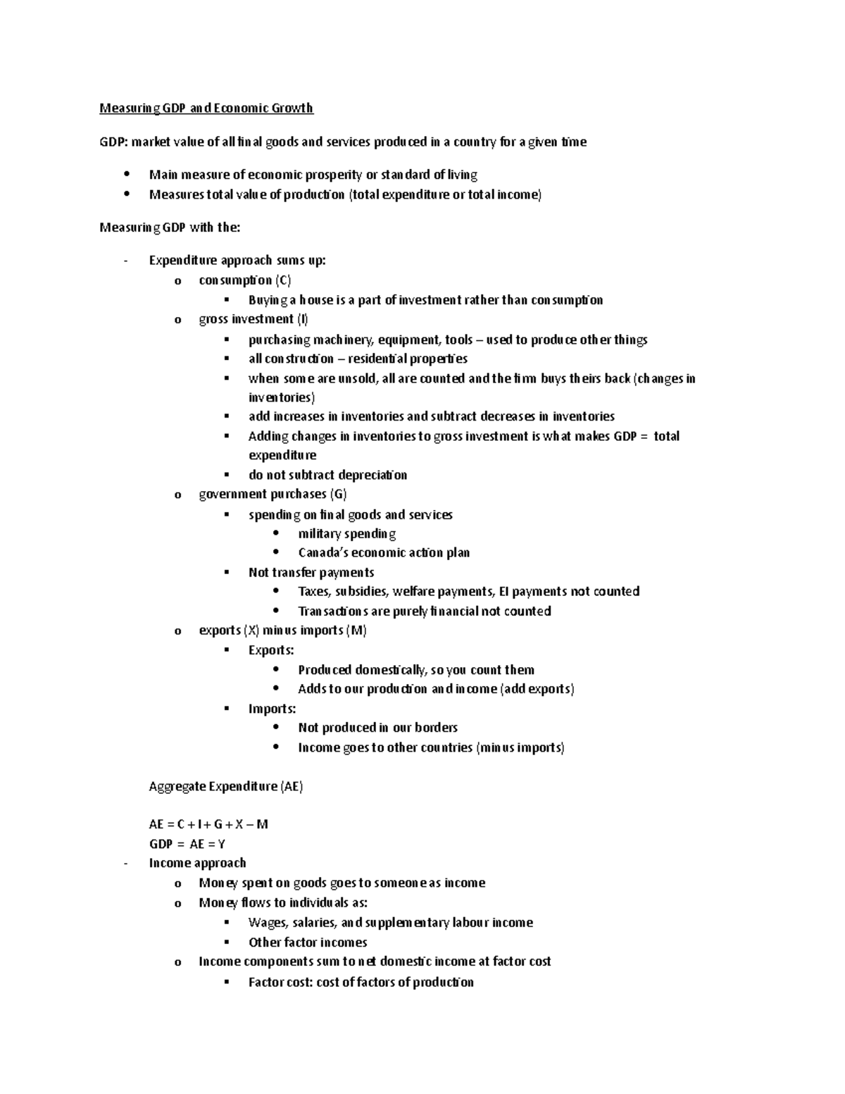 Midterm Notes - Measuring GDP and Economic Growth GDP: market value of ...