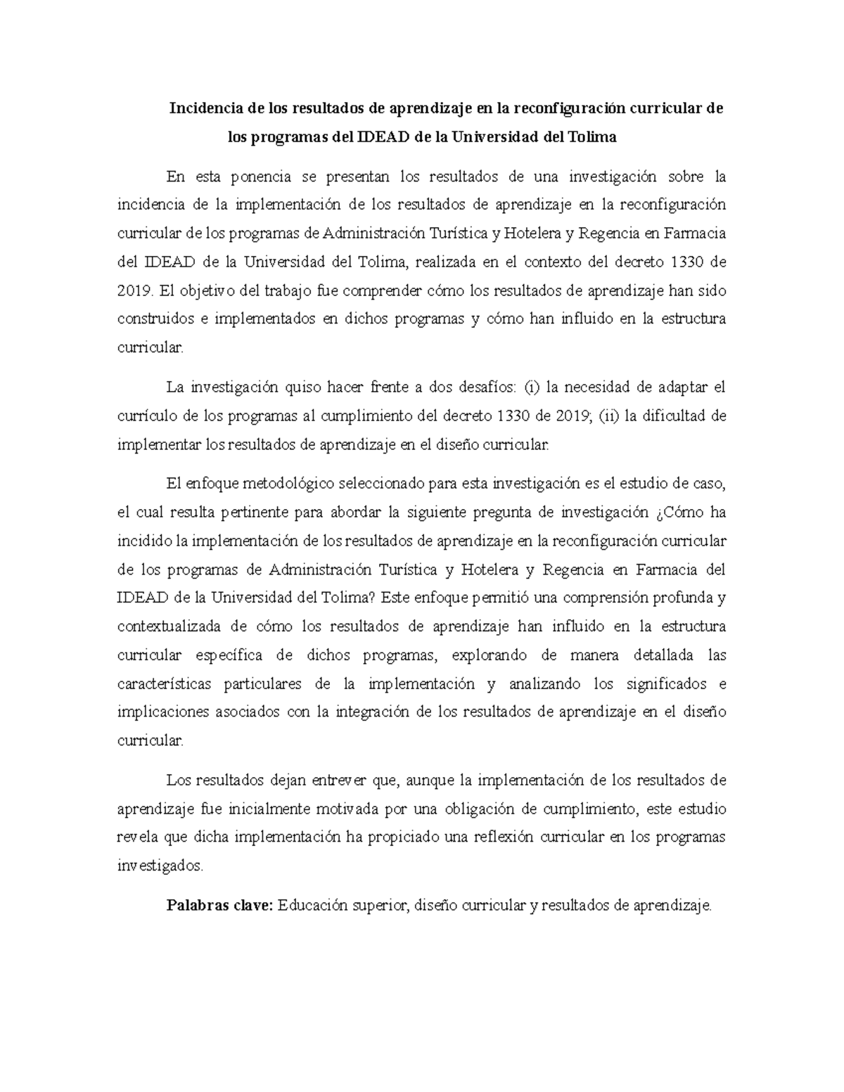 Incidencia de Resultados de Aprendizaje en Currículo IDEAD - UT - Studocu
