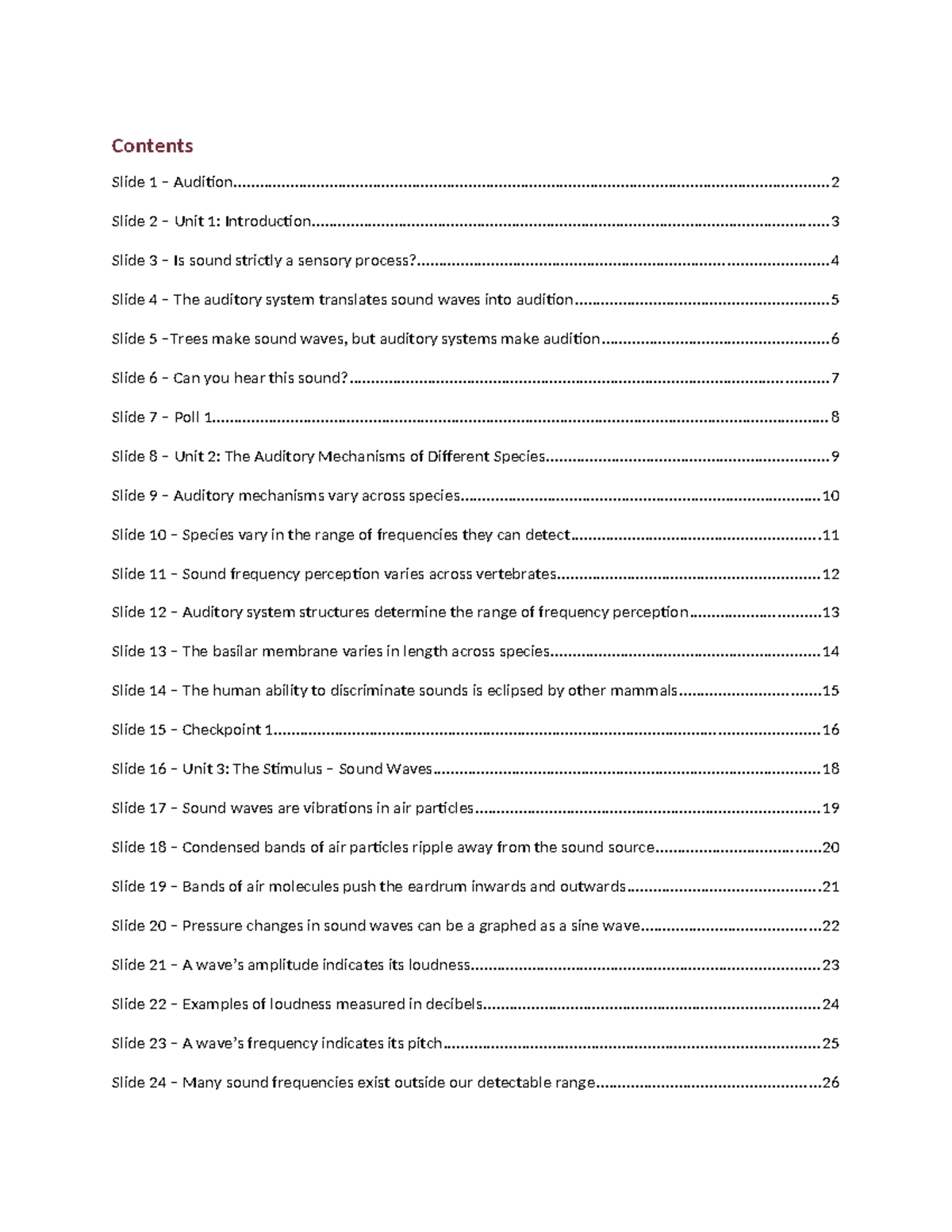 11-Audition Lecture Notes: Understanding Sound and Auditory Mechanisms ...
