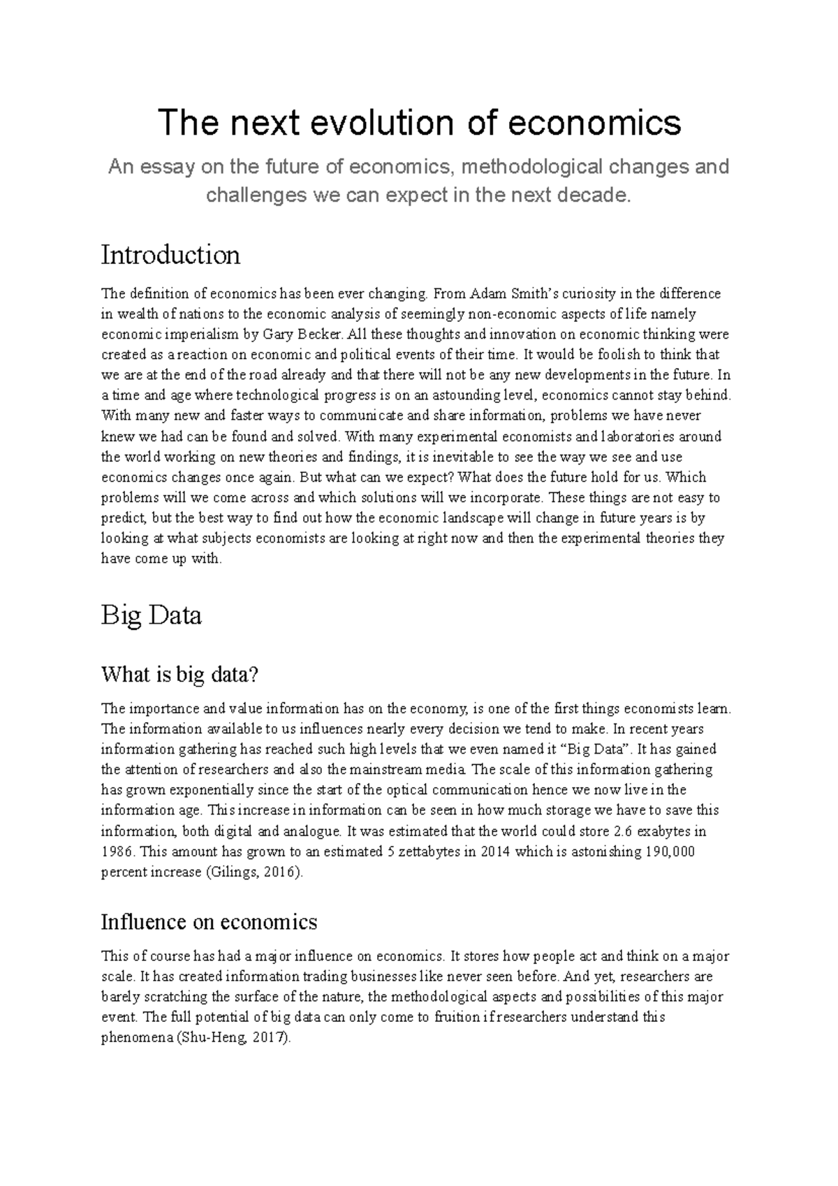 Economic methodology essay example - The next evolution of