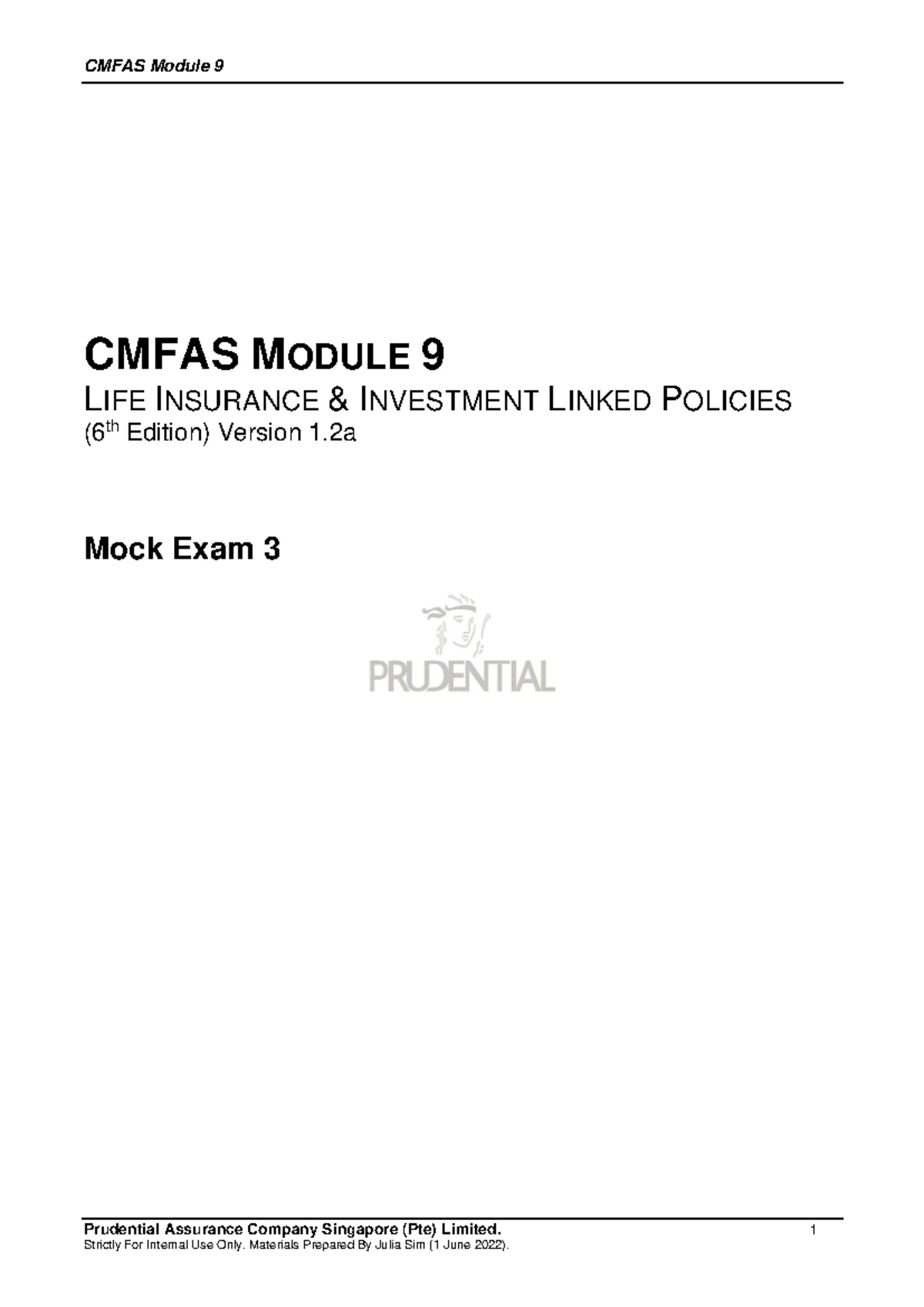 CMFAS Module 9 Mock Exam 1: Life Insurance & Investment Linked Policies ...