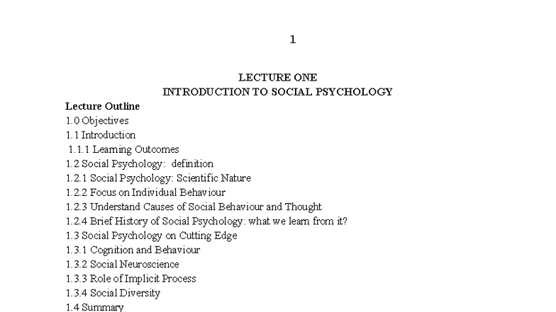 SOC 101: Lecture One - Introduction to Social Psychology - Studocu