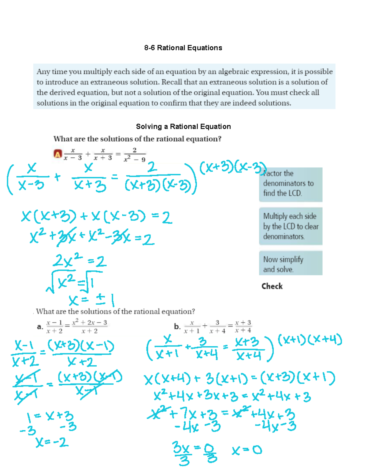 8-6 Rational Equations - 8-6 Rational Equations Data - 3 4. Solving a ...