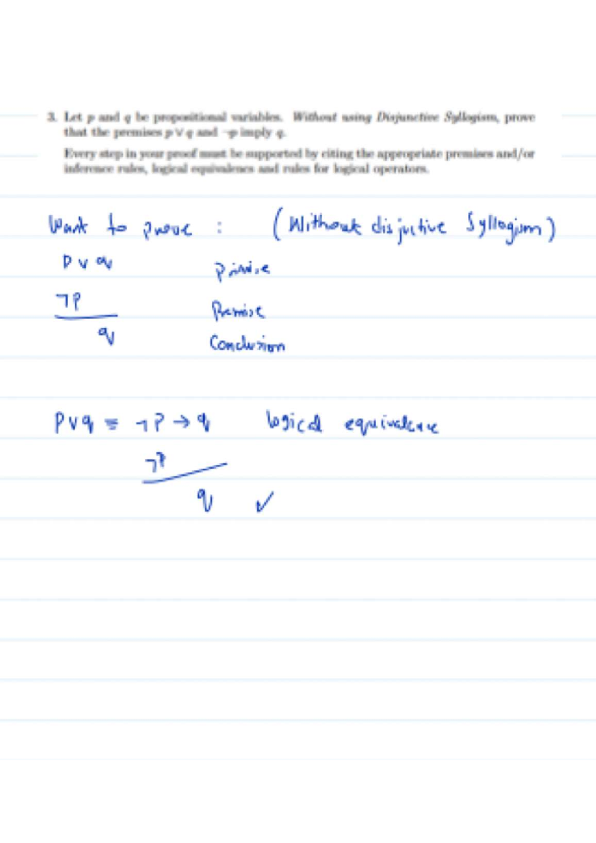 Final Exam Q3 Answer - Propositional Logic Proof - Studocu