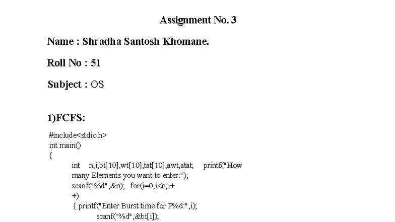 OS Practical Assignment No. 3: Scheduling Algorithms Overview - Studocu