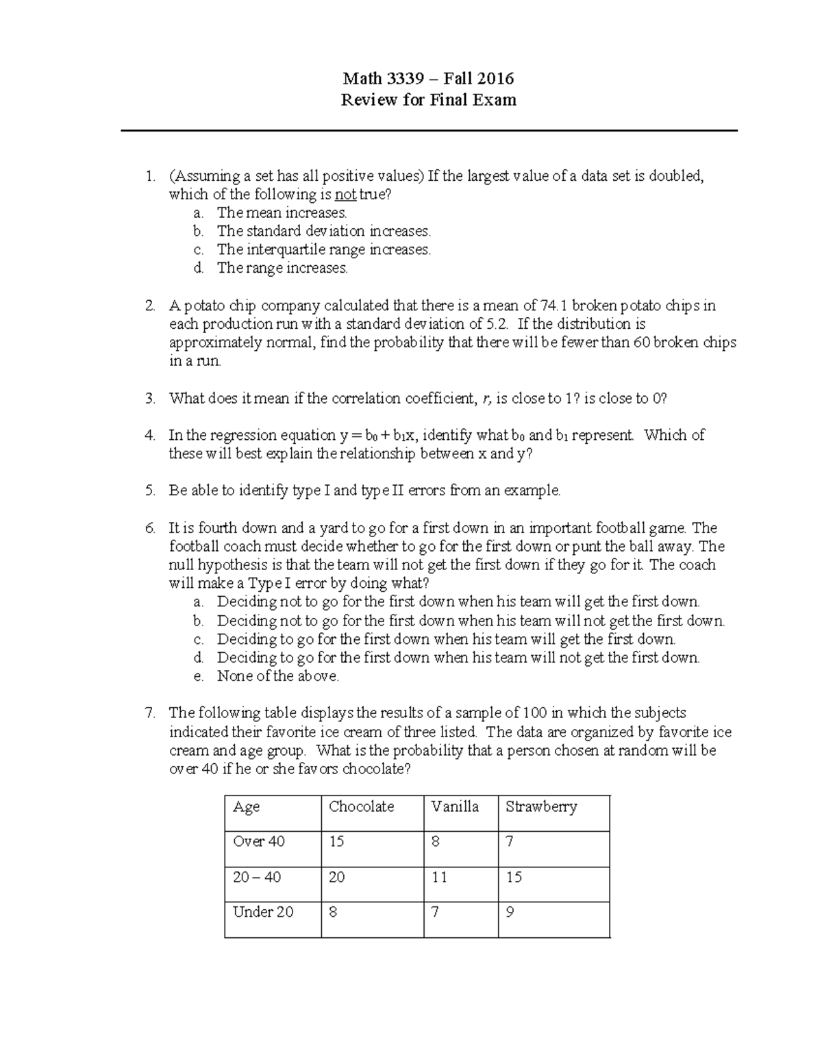 Math 3339 Final Exam Review Practice - Fall 2016 - Studocu