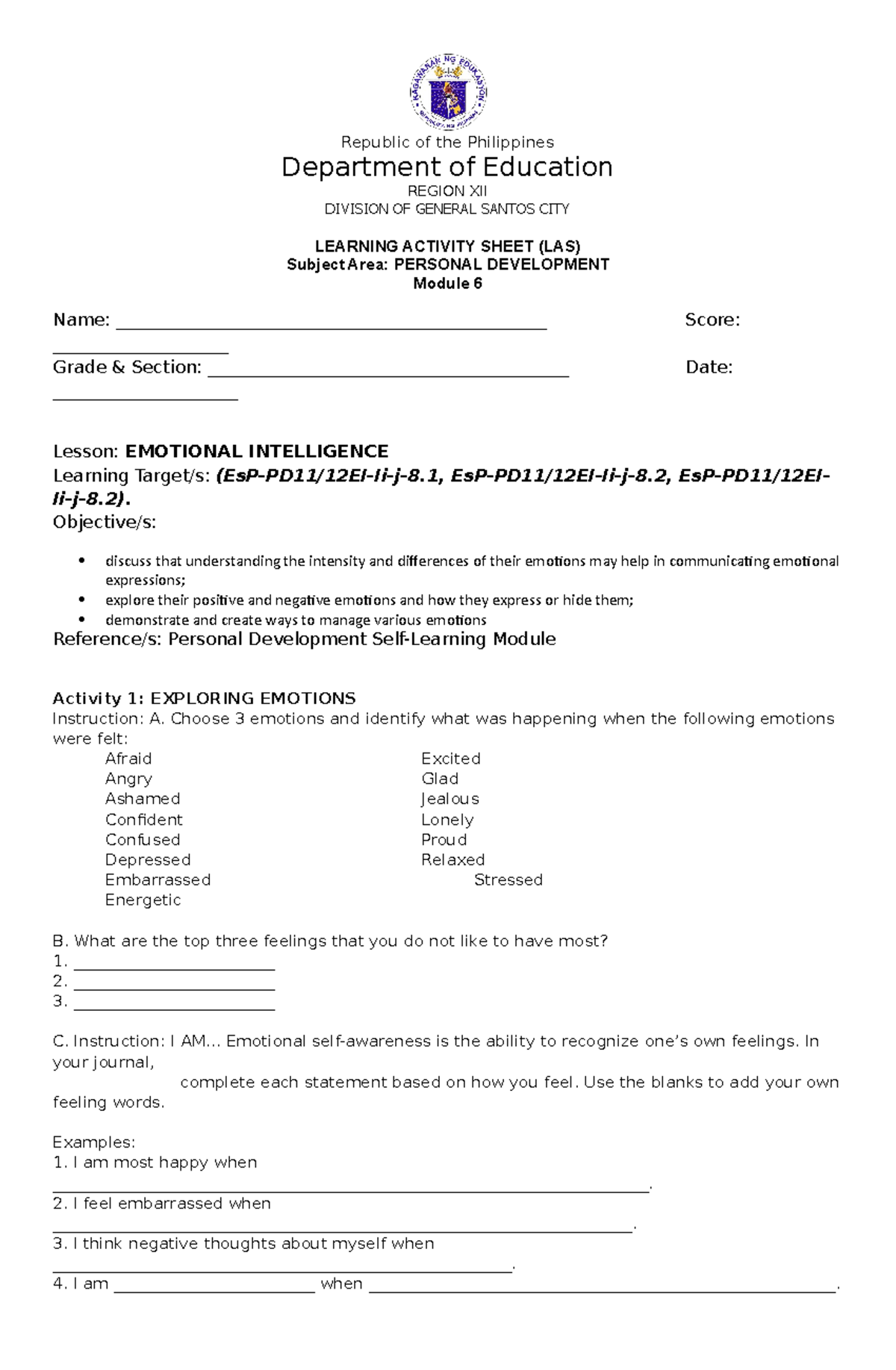 LAS-Module-6: Exploring Emotional Intelligence in Personal Development ...