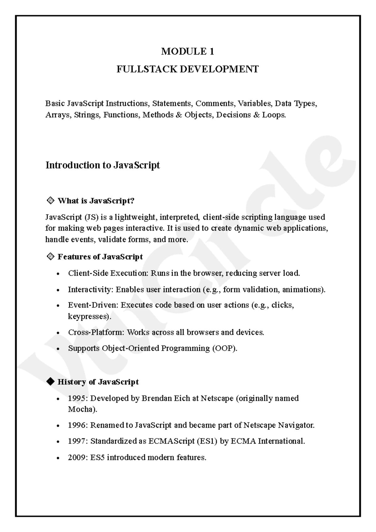 Module 1 FSD: Intro to JavaScript - Basics, Variables, and Data Types ...