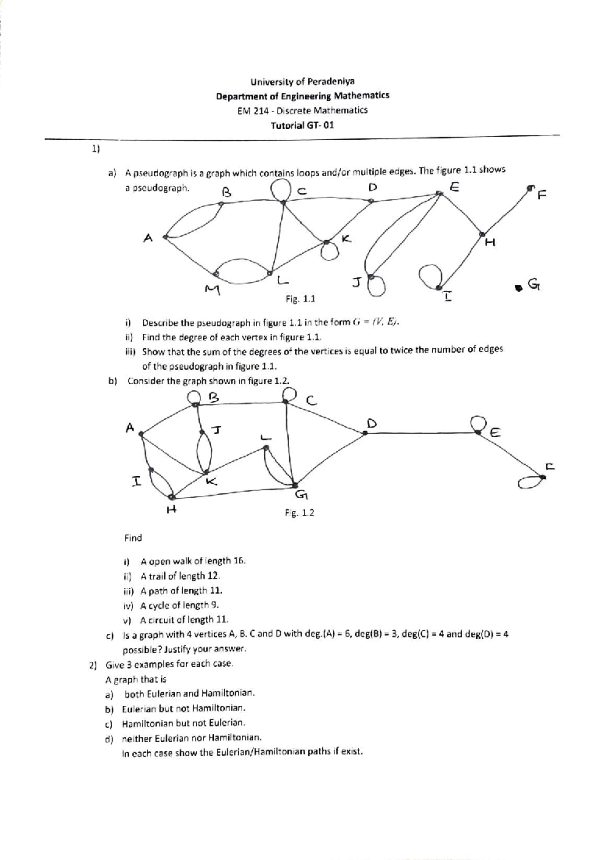 EM 214 Discrete Mathematics Tutorial 1: Graph Matrices & Planarity ...