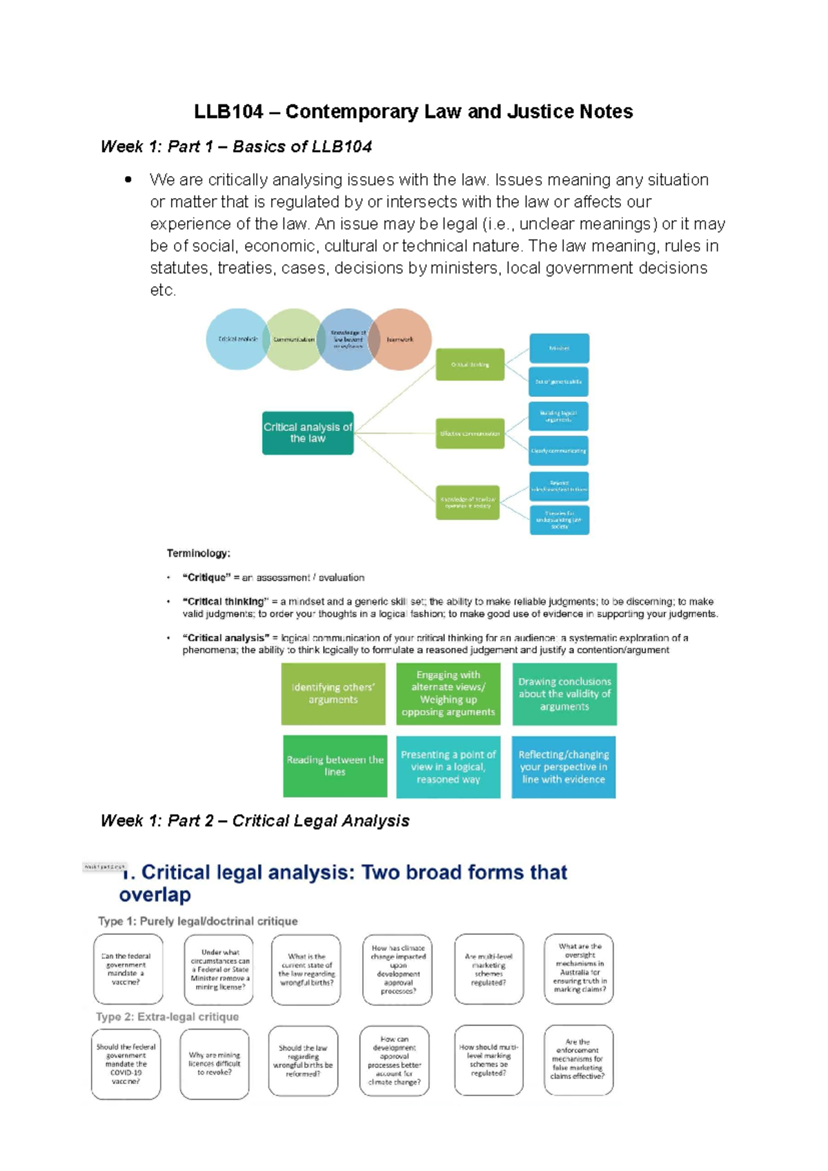 LLB104 Contemporary Law and Justice Notes: Week 1 Overview and Analysis ...