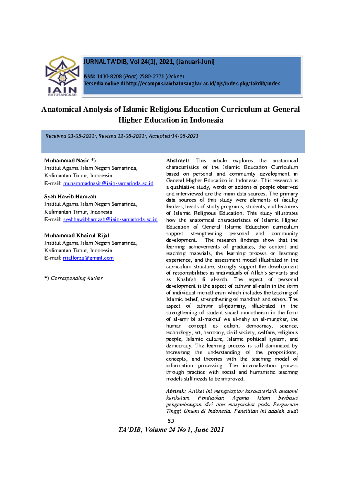 Anatomical Analysis of Islamic Religious Education Curriculum ...