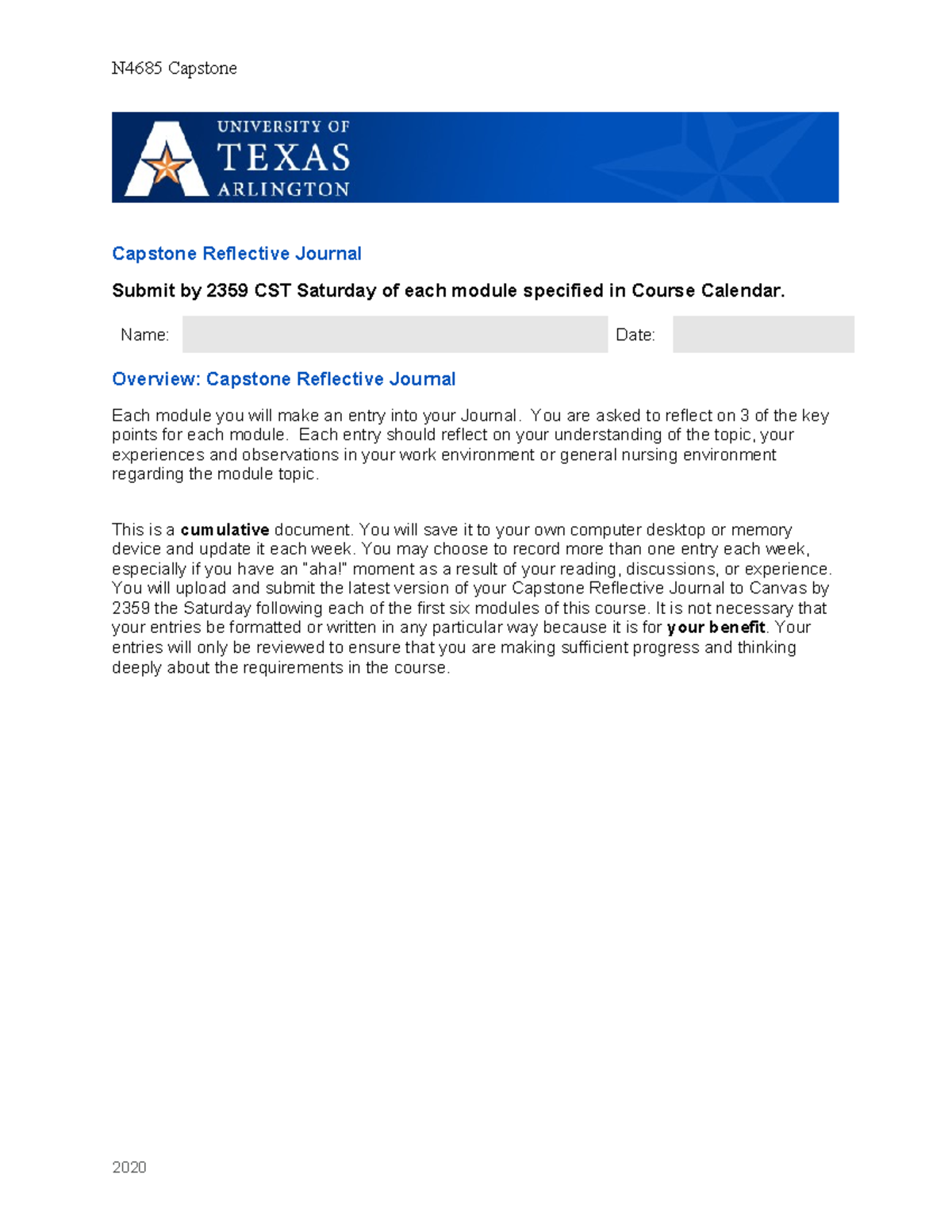 N4685 Capstone Reflective Journal: Module 1 Reflections and Insights ...