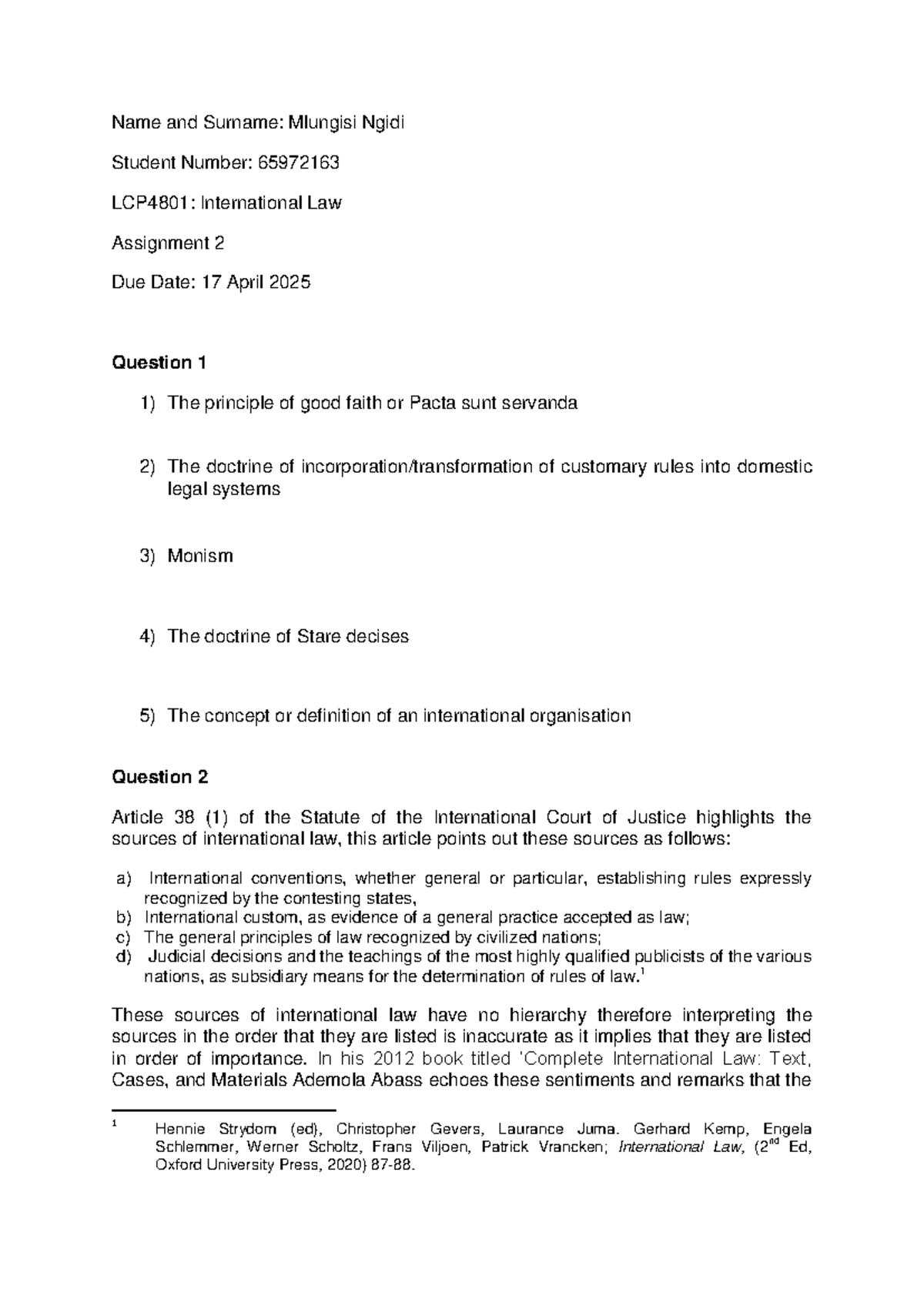 LCP4801 Assignment 2: Understanding International Law & Treaties - Studocu