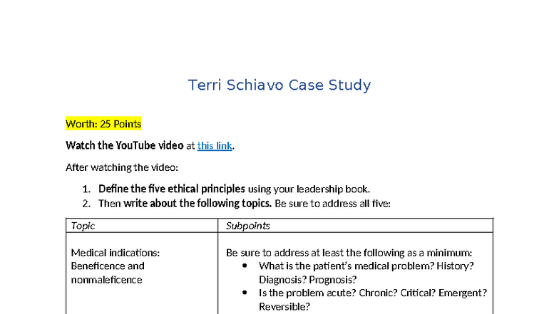 Terri Schiavo Case Study: Ethical Principles Analysis - Studocu