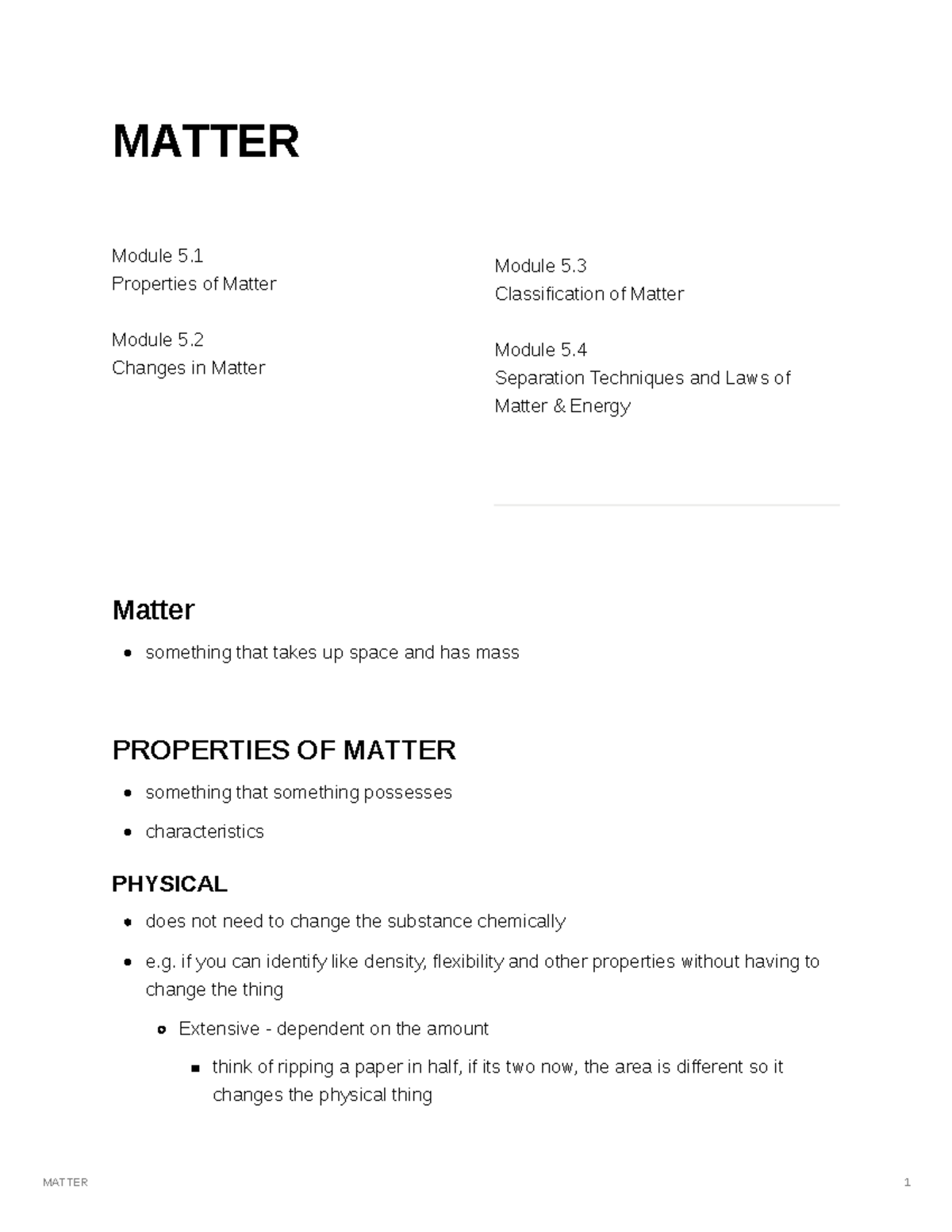 Properties and Changes of Matter - Module 5 Notes - Studocu
