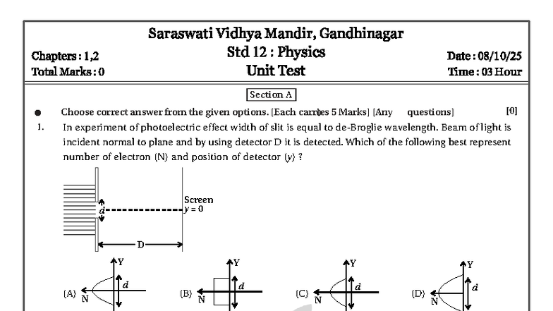 Unit Test D08-Oct-2025: Physics Std 12 Chapters 1 & 2 - Studocu
