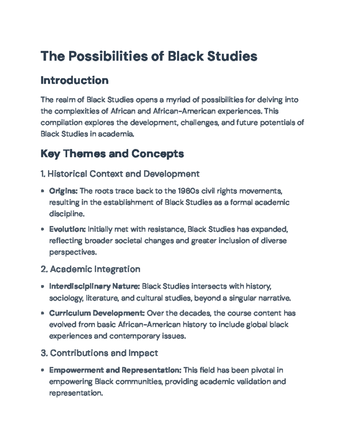 Exploring the Possibilities of Black Studies: Development & Future ...