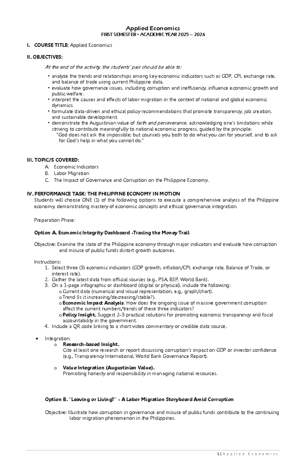 Applied Economics 1 - Practical Application for AY 2025-2026 - Studocu