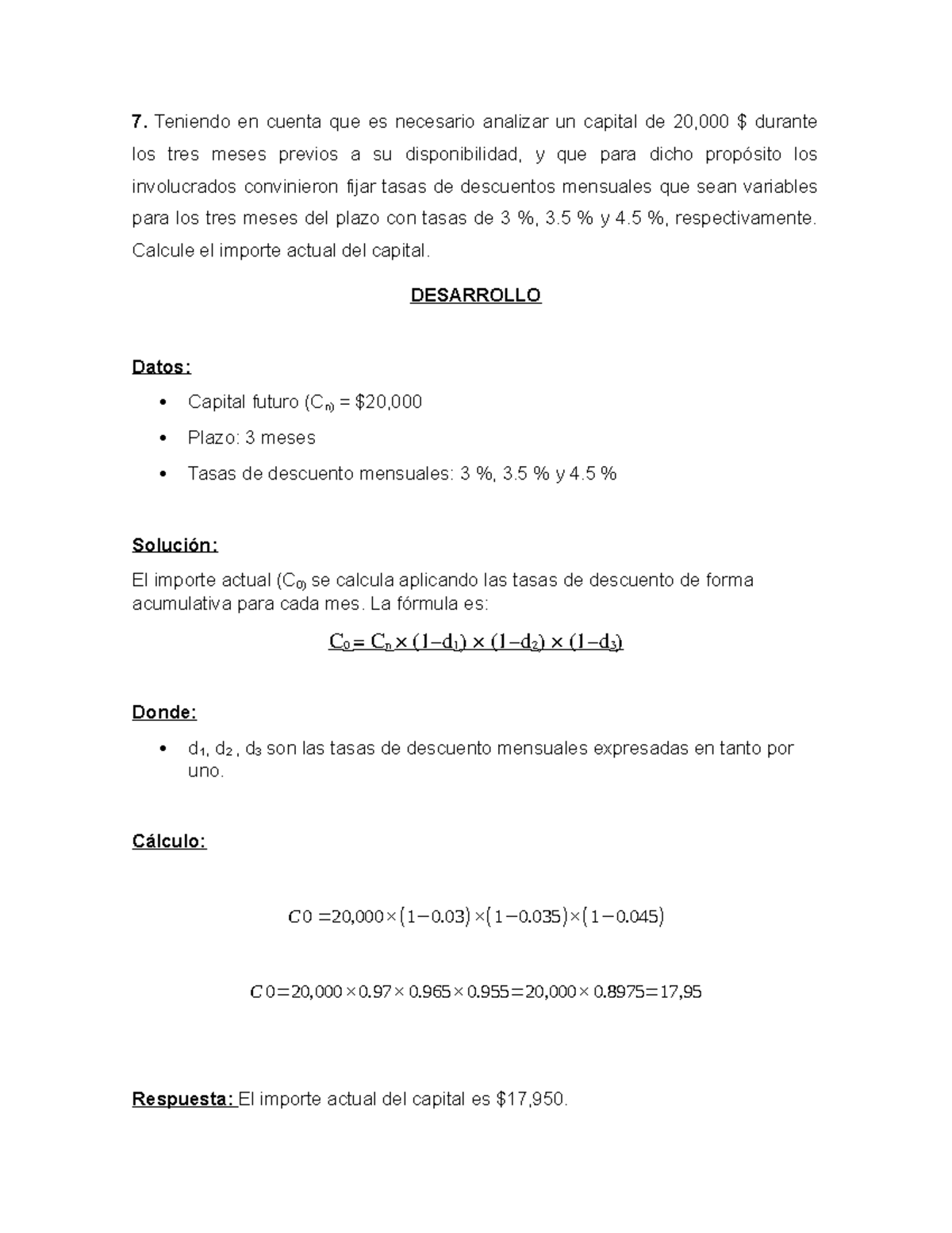 Actividad 1: Cálculo de Capital y Descuentos en Matemática Contable ...