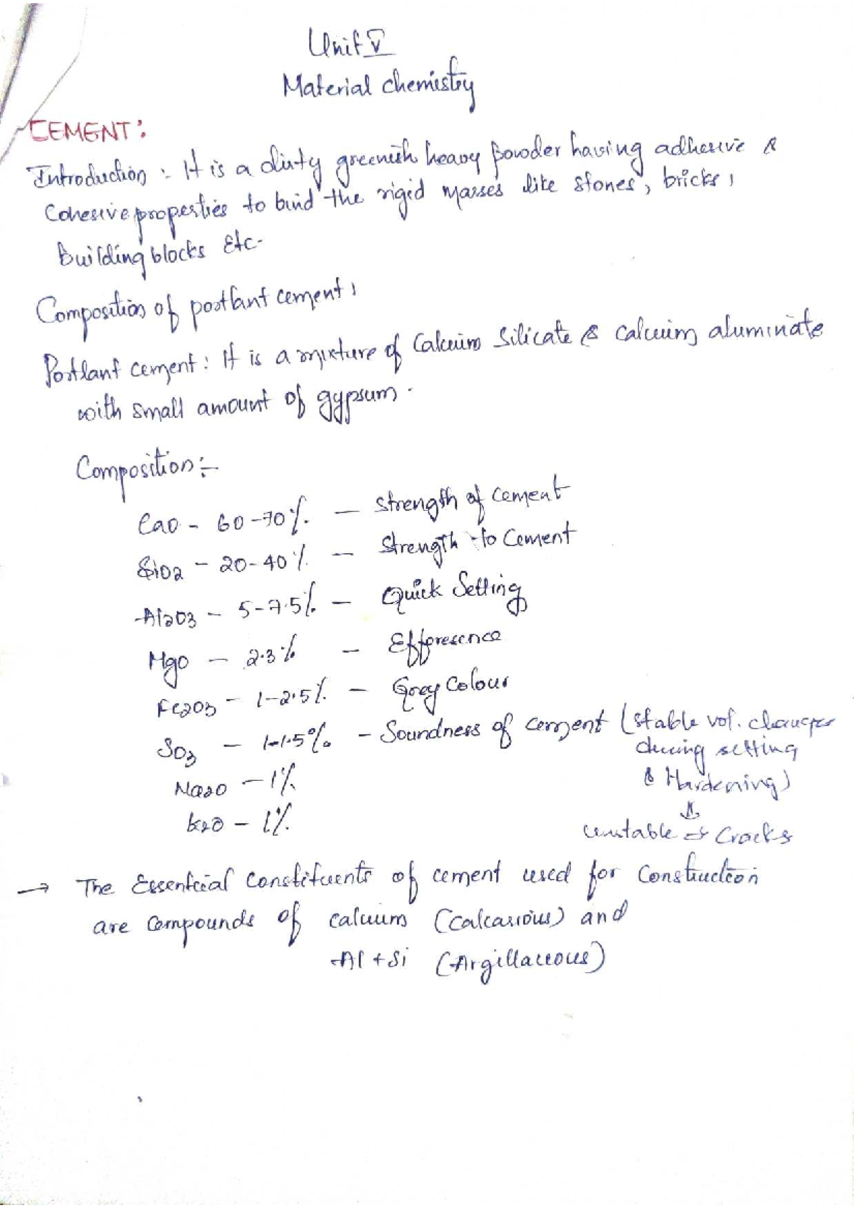 Unit 5: Engineering Materials - Cement, Refractories, and Lubricants ...