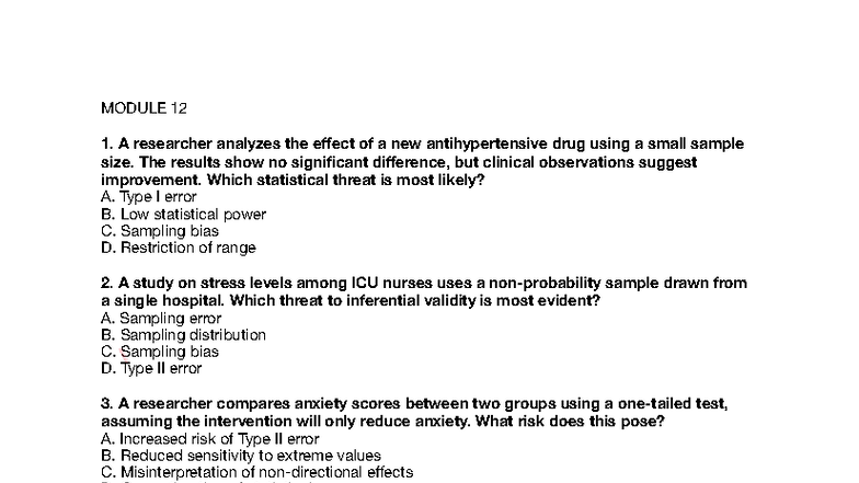 Module 12: Statistical Validity Threats and Interpretations - Studocu