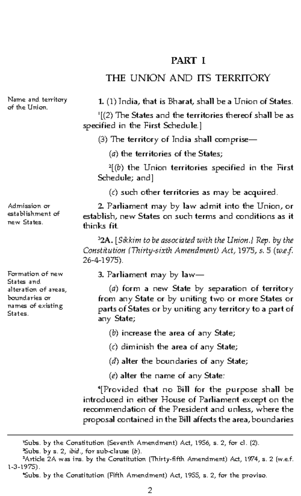 Part I: The Union and Its Territory - Constitution Overview - Studocu
