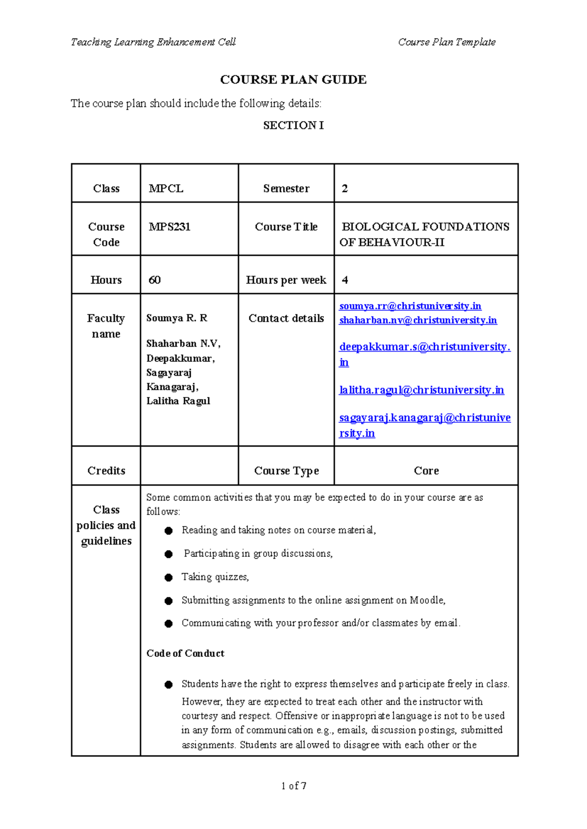 Courseplan-MPS231 - COURSE PLAN GUIDE The course plan should include ...