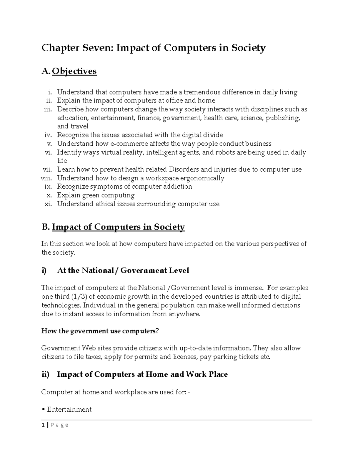 Chapter 7 - Impact of Computers in Society - Chapter Seven: Impact of ...