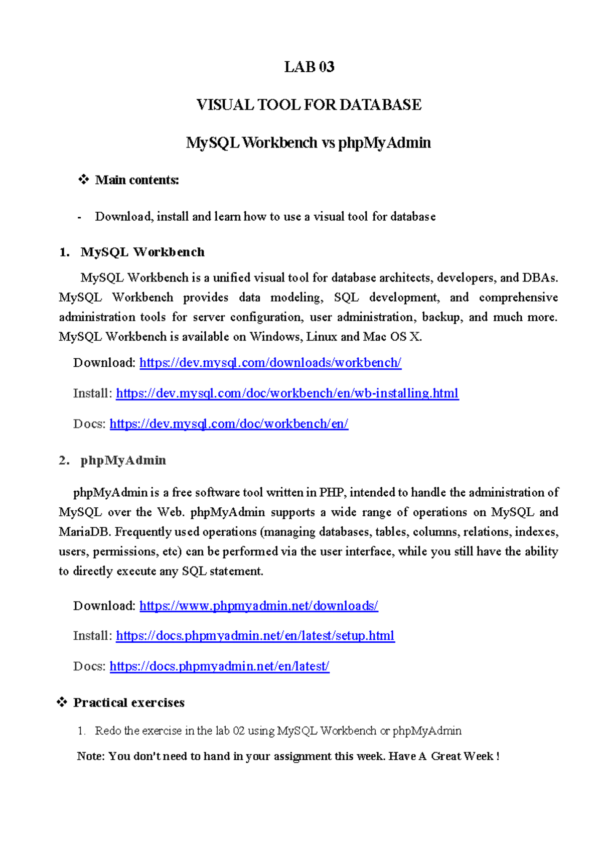 LAB03 Mysql - no description - LAB 03 VISUAL TOOL FOR DATABASE MySQL ...