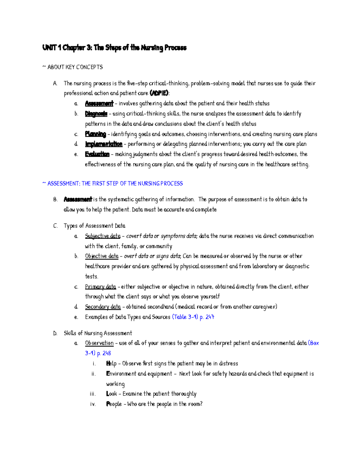 NRS 104 Unit 1 Chapter 3: Steps of the Nursing Process Notes - Studocu