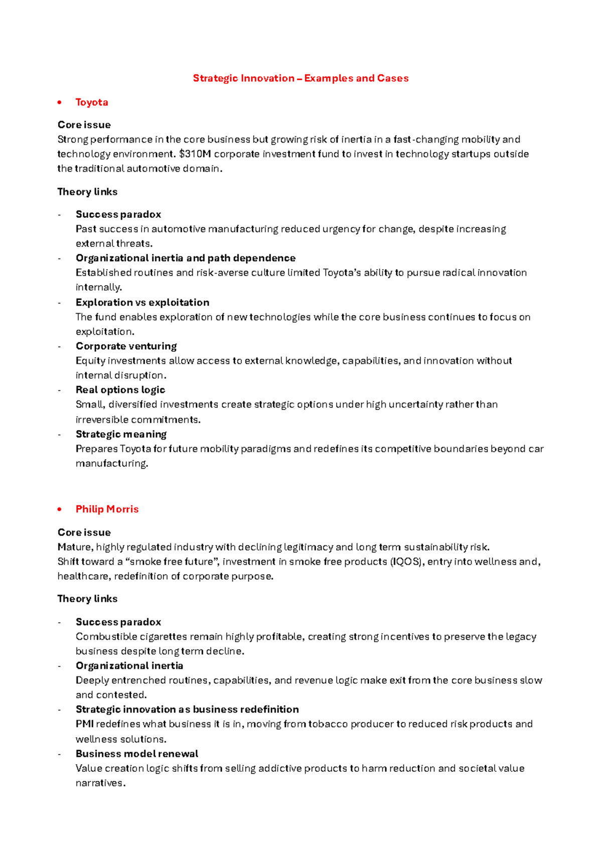 Strategic Innovation Examples and Cases for Oral Exam Preparation - Studocu