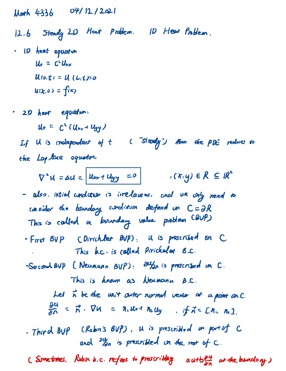 12 - Lecture notes 12.6 - Math 4336 0411212021 Steady LD Heat Problem ...