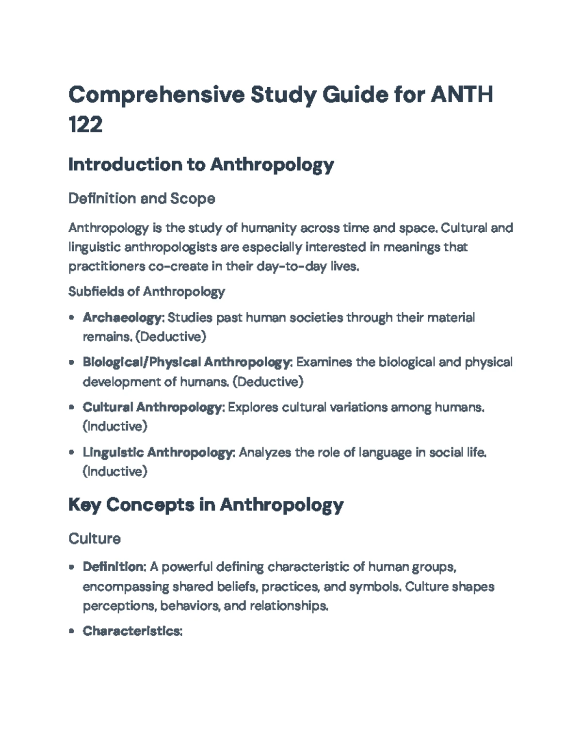 ANTH 122 Final Exam Study Guide: Key Concepts for Exam #1 Review - Studocu
