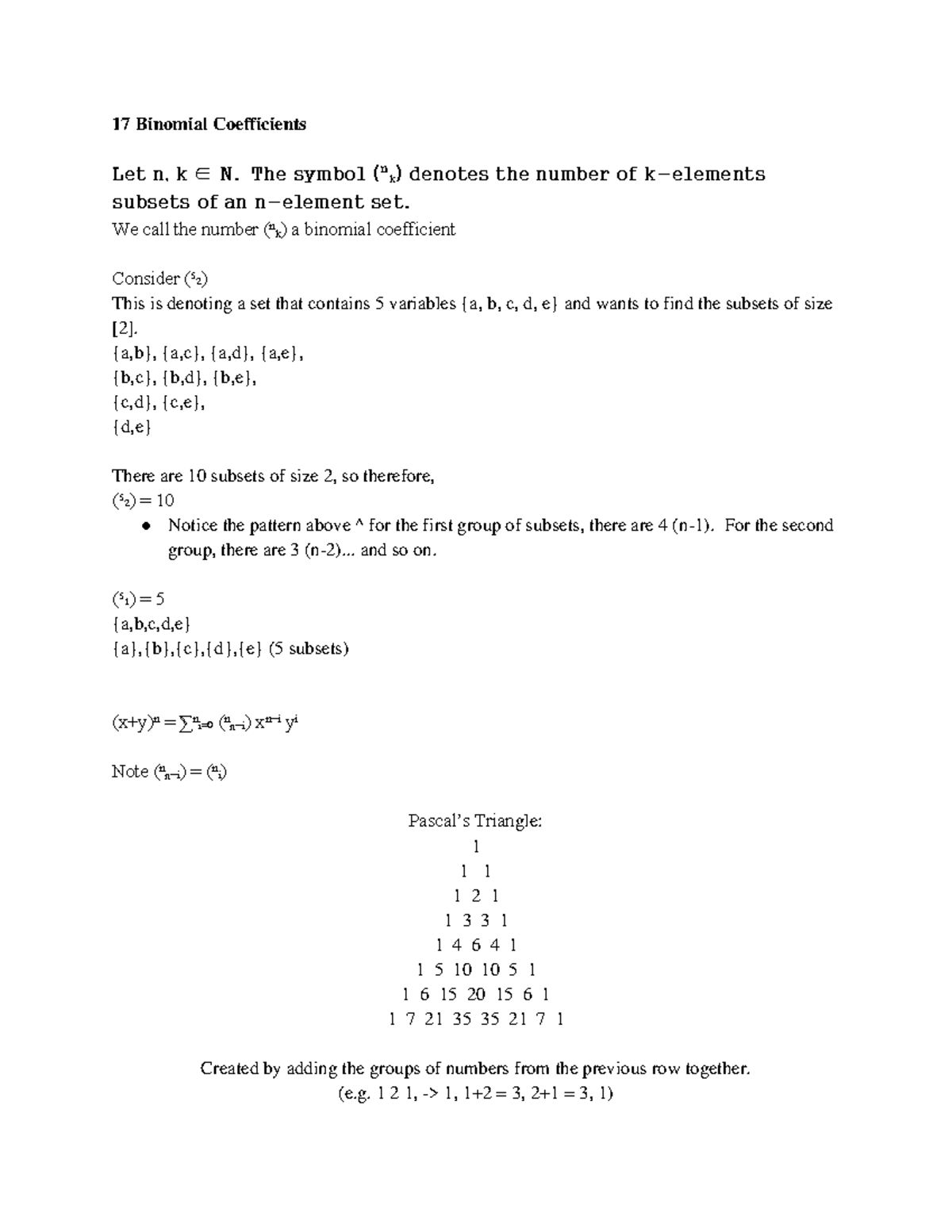 Discrete Structures S17: Understanding Binomial Coefficients - Studocu