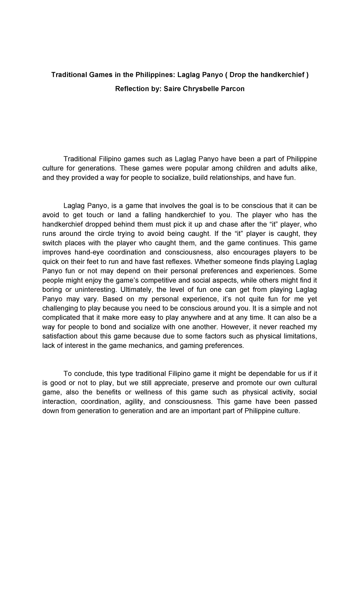 Pe reflection traditional filipino game - Traditional Games in the ...