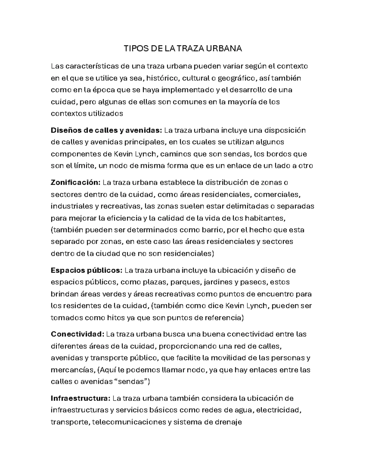 Tipos de la Traza Urbana: Análisis de Contextos y Estructuras - Studocu