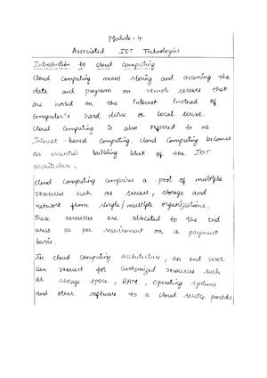 IOT Course: Unit 4 Cloud Computing Self-Notes and Concepts - Studocu