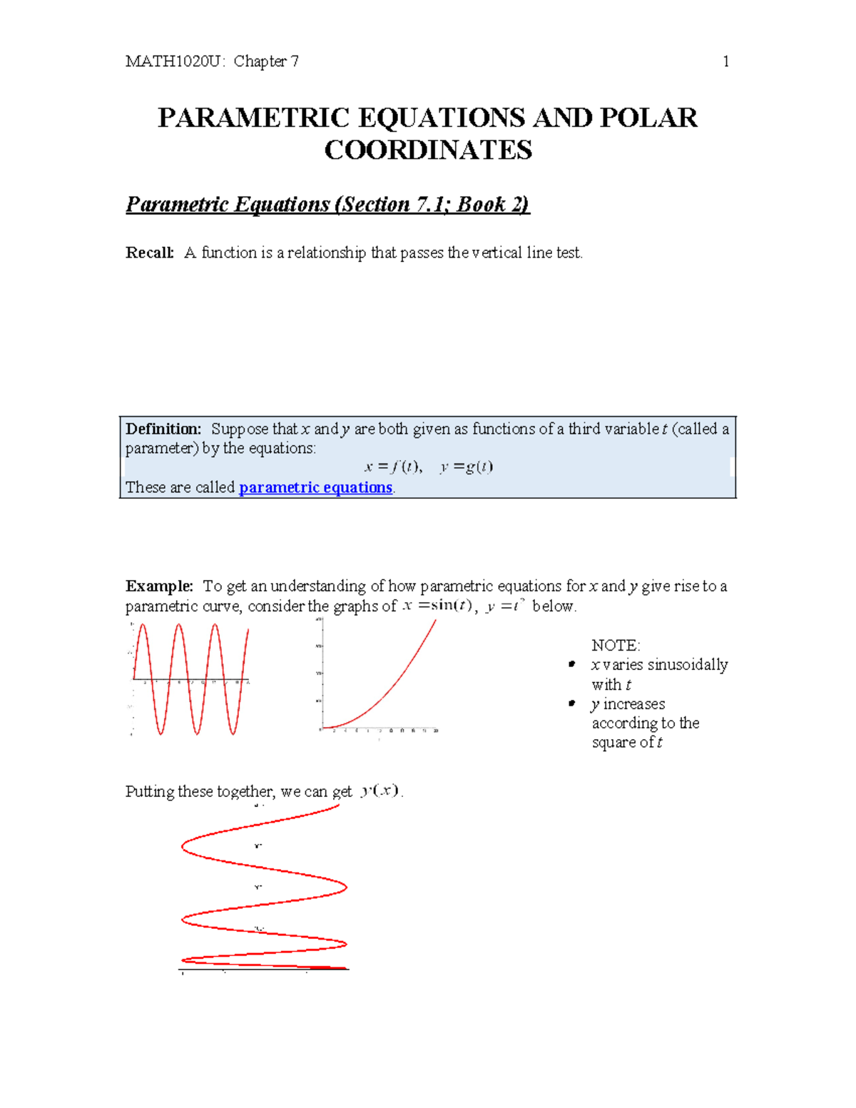 Parametric Equations & Polar Coordinates - Mod6b Lecture Notes - Studocu