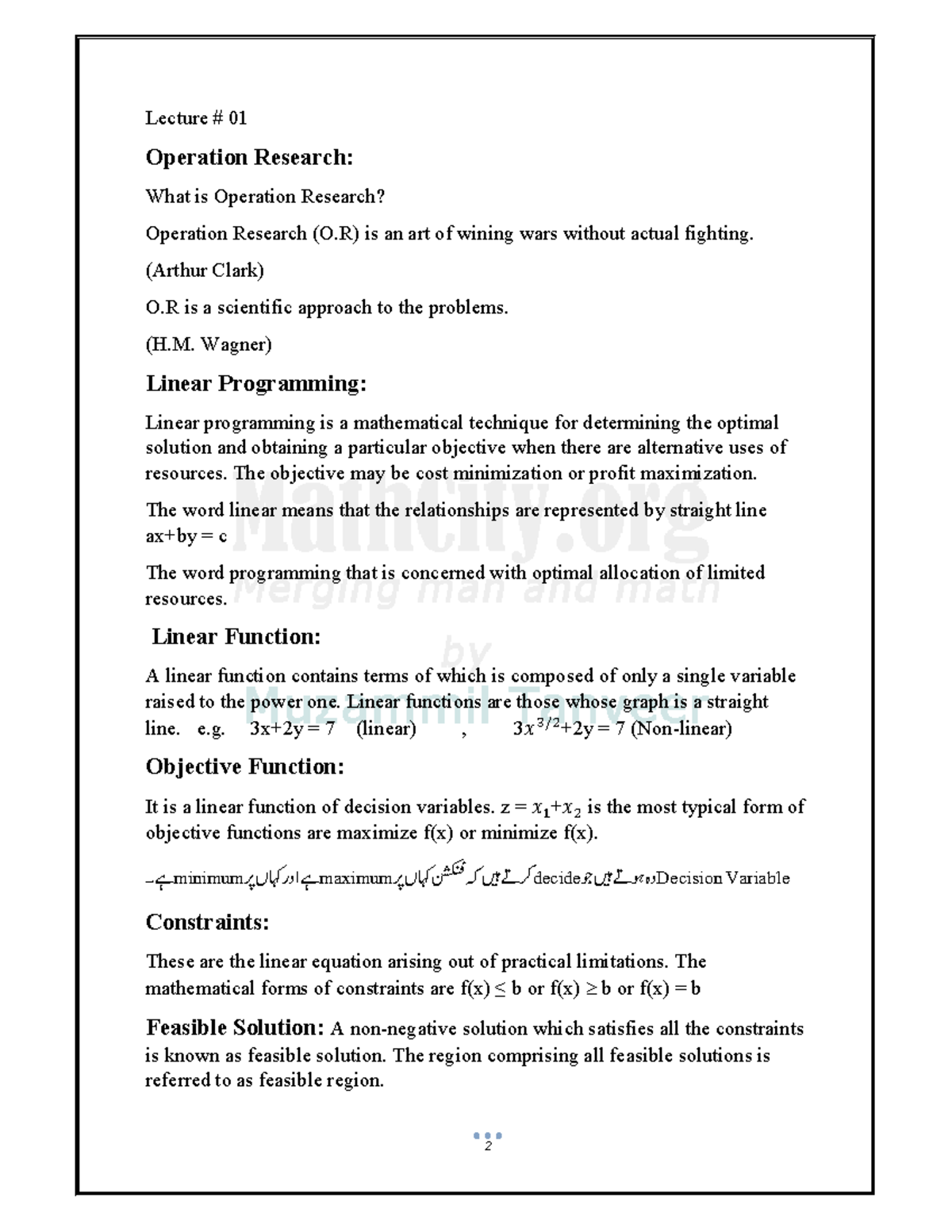 LPP Graphical Solutions: Lecture #01 Overview of Linear Programming ...