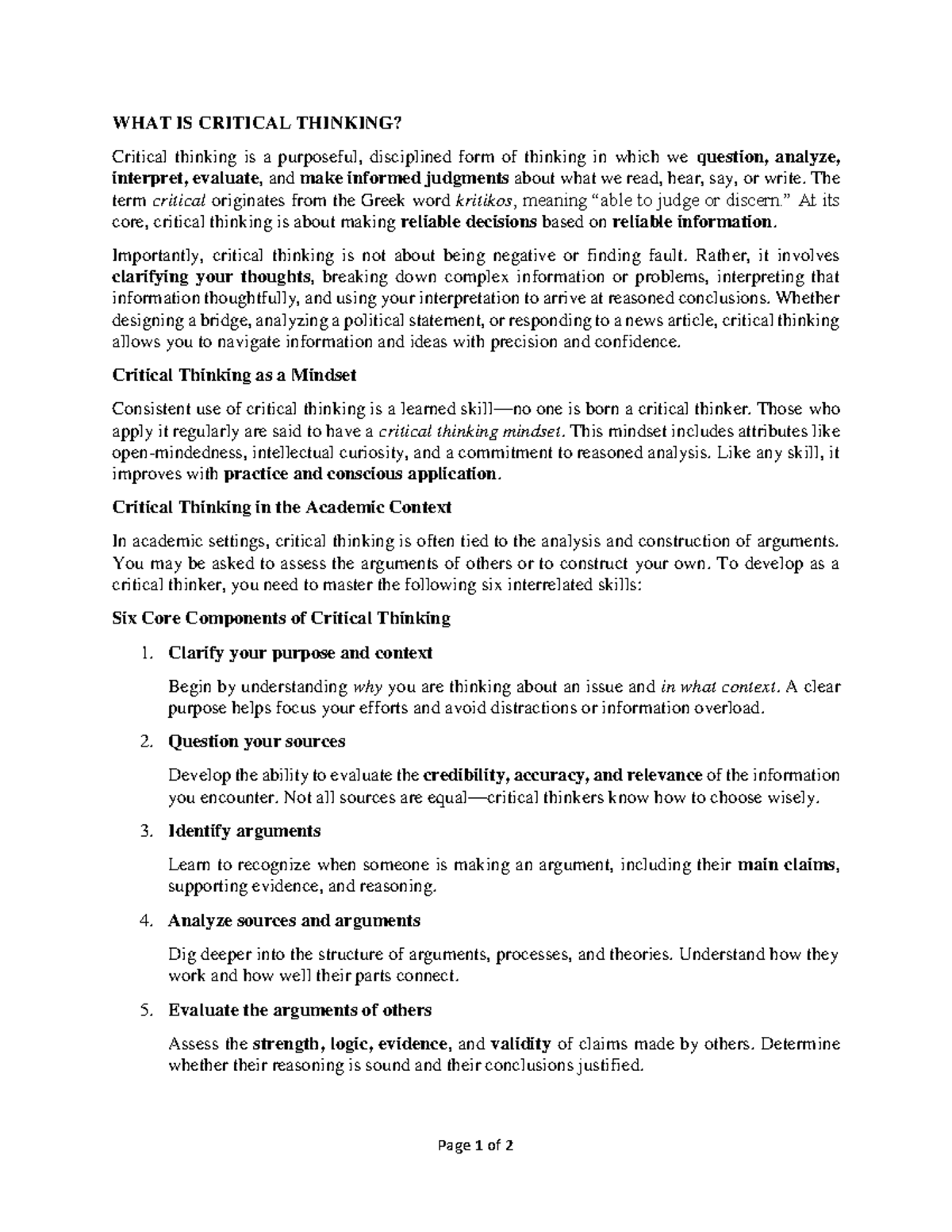 Introduction to Critical Thinking: Understanding Its Core Components ...