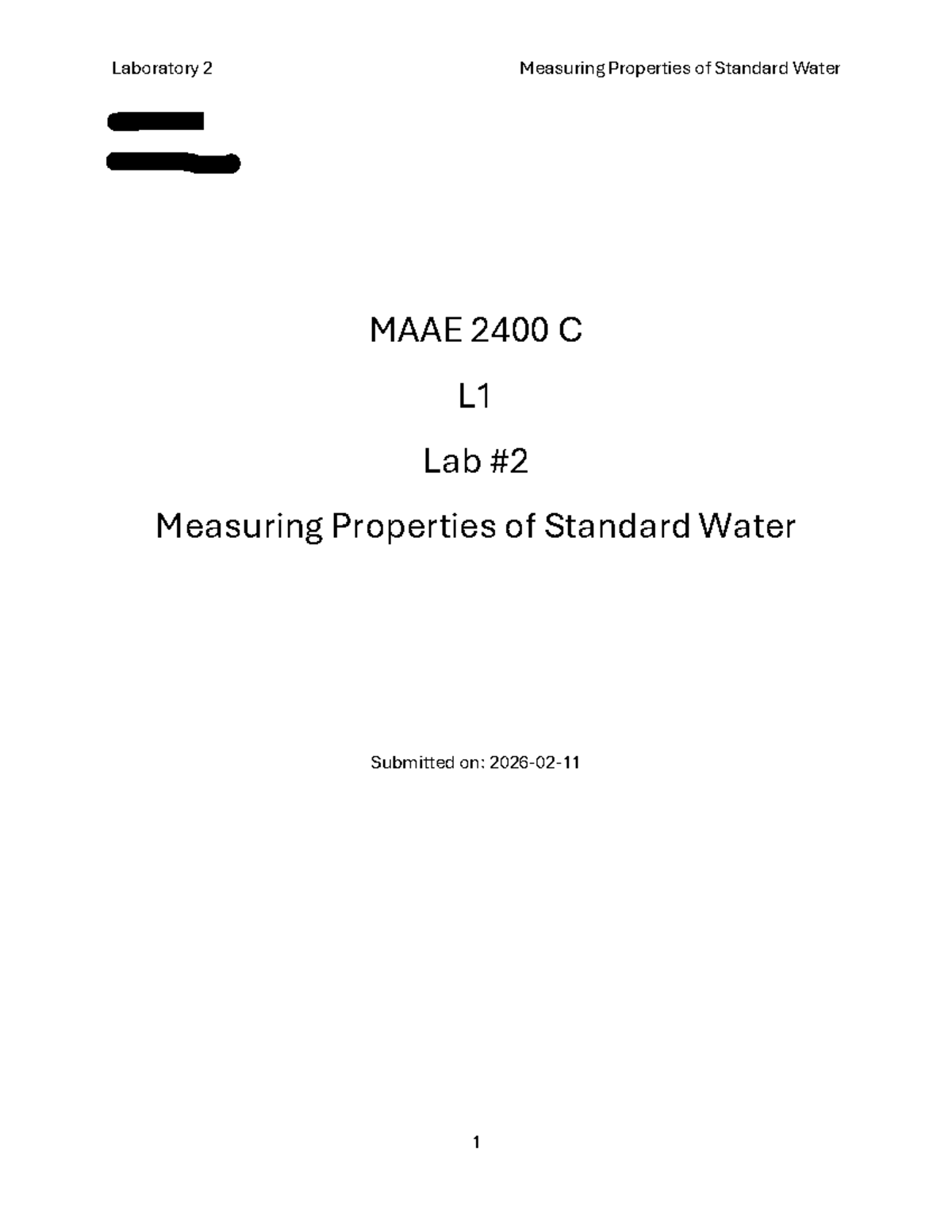 MAAE 2400 C L1 Lab #2: Measuring Properties of Saturated Water - Studocu