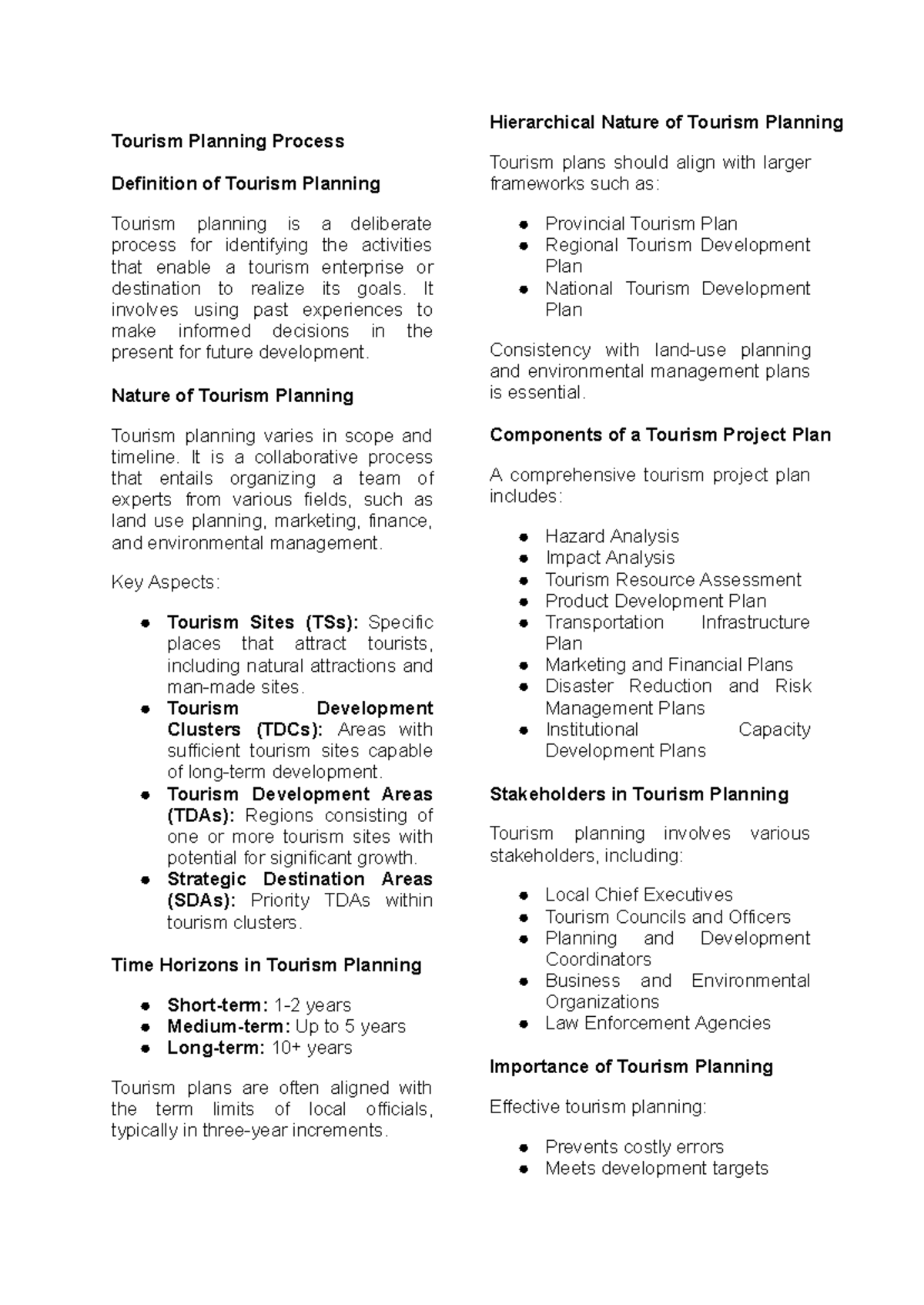 TPPD 2-5: Comprehensive Overview of the Tourism Planning Process - Studocu