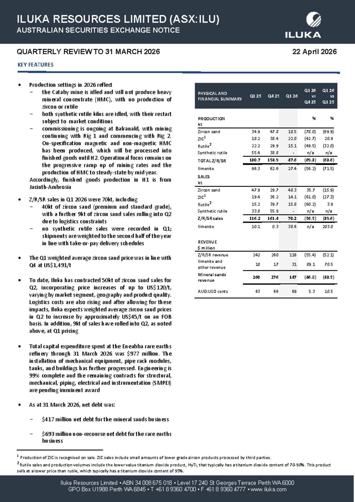 ILUKA RESOURCES LIMITED (ASX:ILU) Q1 2026 Quarterly Review Report - Studocu