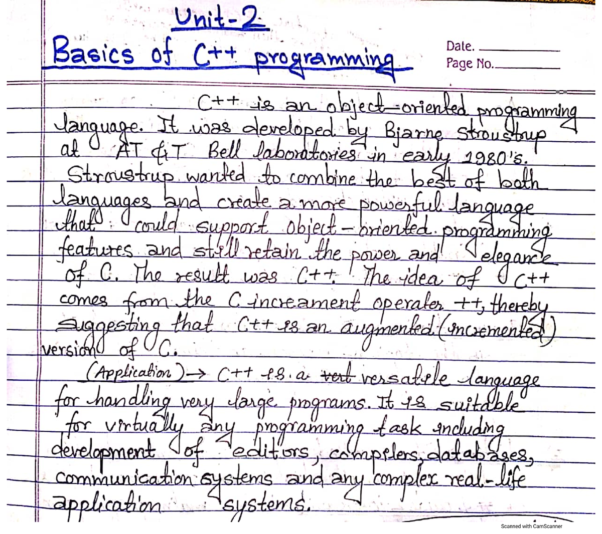 OOP 2: Basics of Programming and Structure of C++ Programs - Studocu