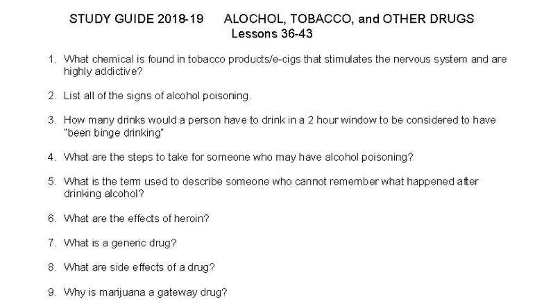 ATOD 101: Study Guide on Alcohol, Tobacco, and Other Drugs