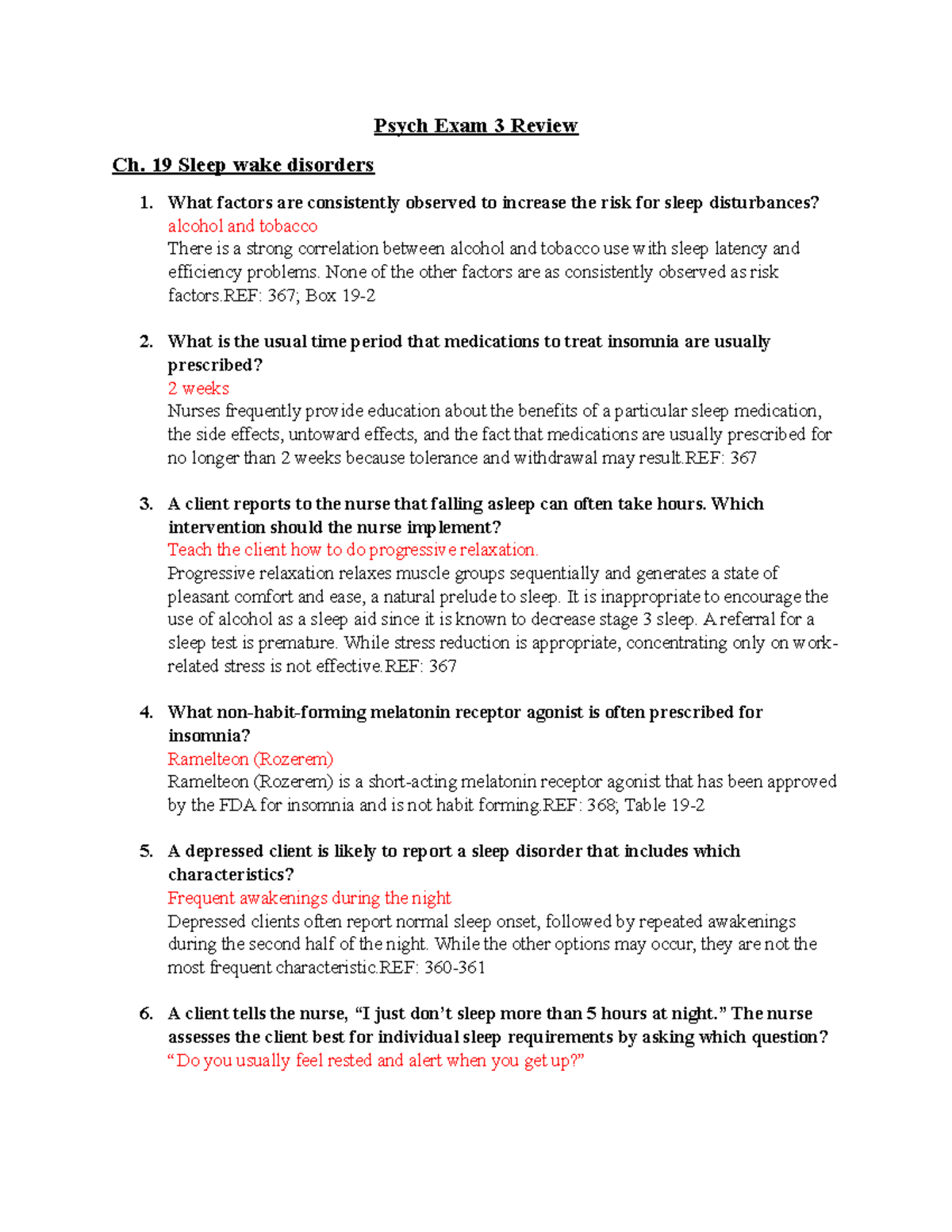 Psych Exam 3 Review - Lecture Notes for Psychiatric Nursing (PN320 ...