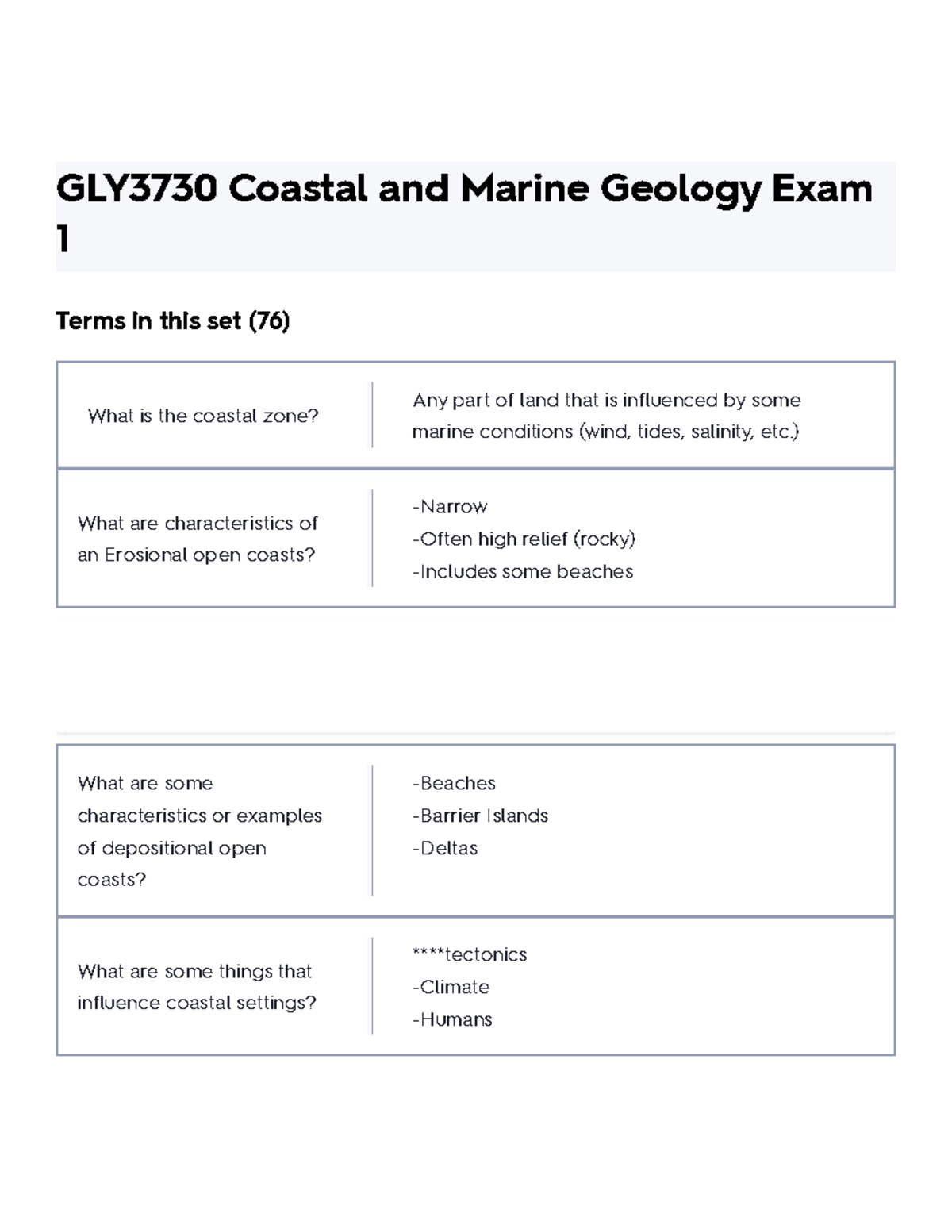 GLY3730 Coastal and Marine Geology Exam 1 Flashcards Study Guide - Studocu